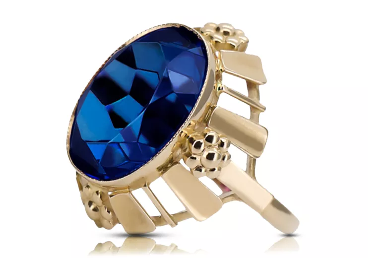 14k geltono aukso Sapyras Žiedas Vintažinis stilius vrc043y